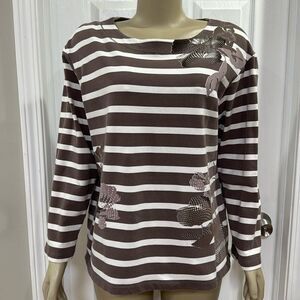 RABE ROUND  NECK STRIPED SWEATSHIRT KHAKI AND WHITE